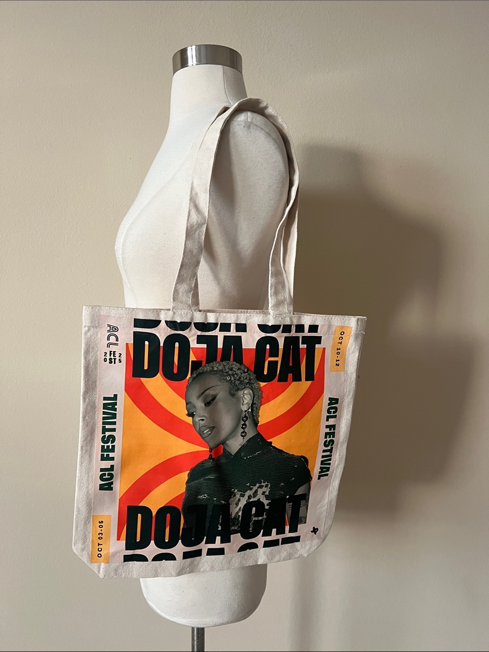 ACL 2025 Doja Cat Graphic Tote Bag in Natural Canvas with Orange Accent